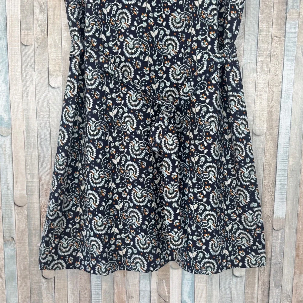J‎ Crew 12 Navy Floral Paisley Belted Suiting Dress Short Sleeve Office Sheath